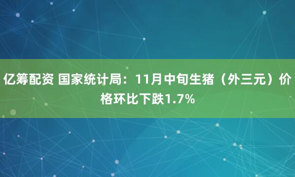 亿筹配资 国家统计局：11月中旬生猪（外三元）价格环比下跌1.7%